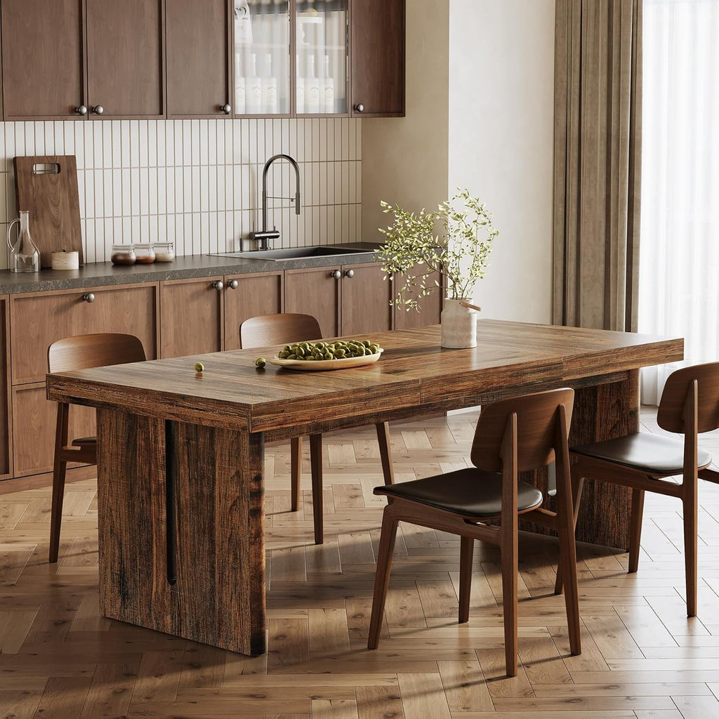 70.8 Inches DeepBrown Rustic Farmhouse Dining Table