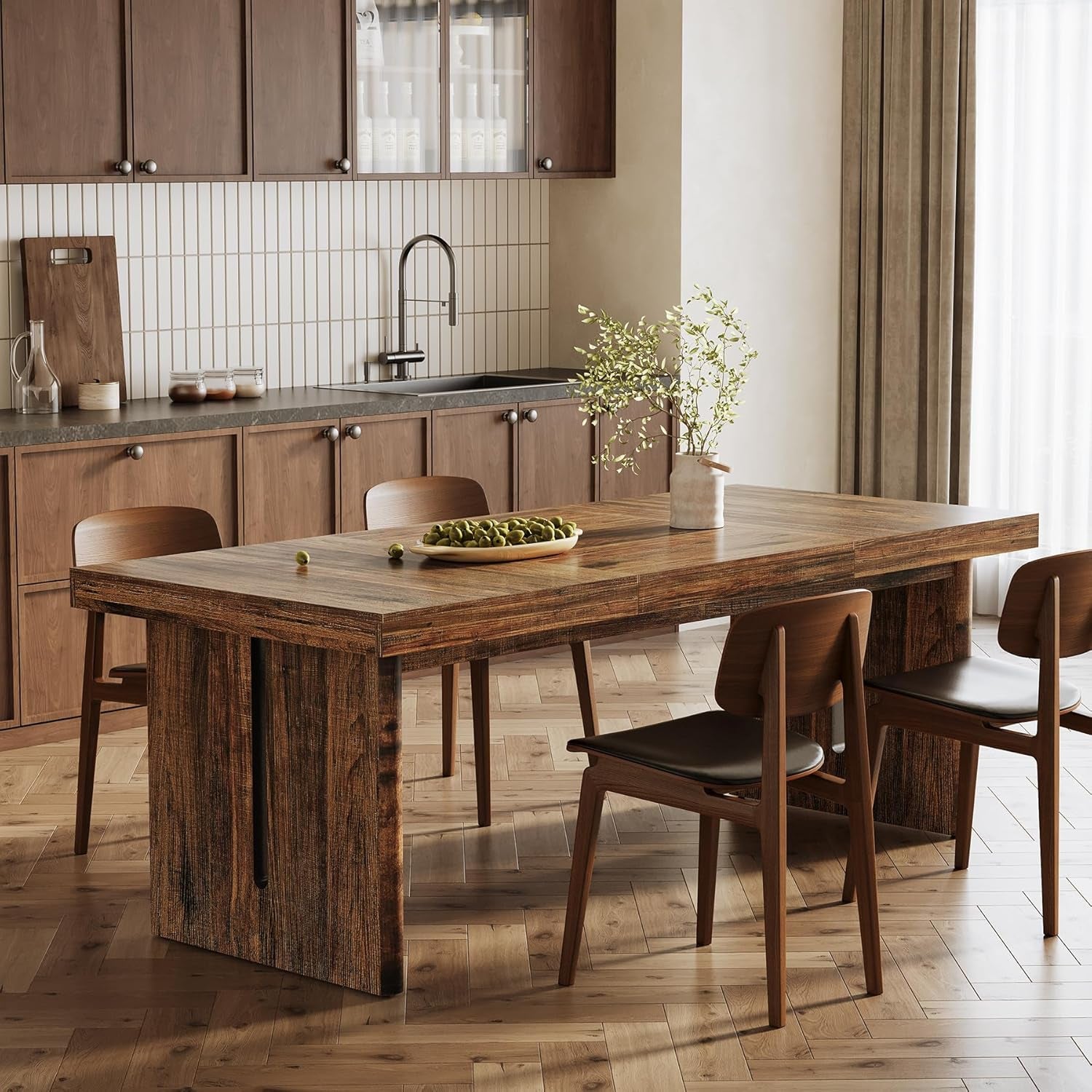 70.8 Inches DeepBrown Rustic Farmhouse Dining Table