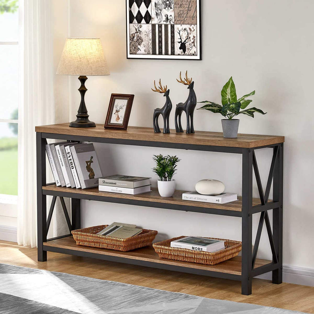 Rustic Wood Console Table with 3 Shelves