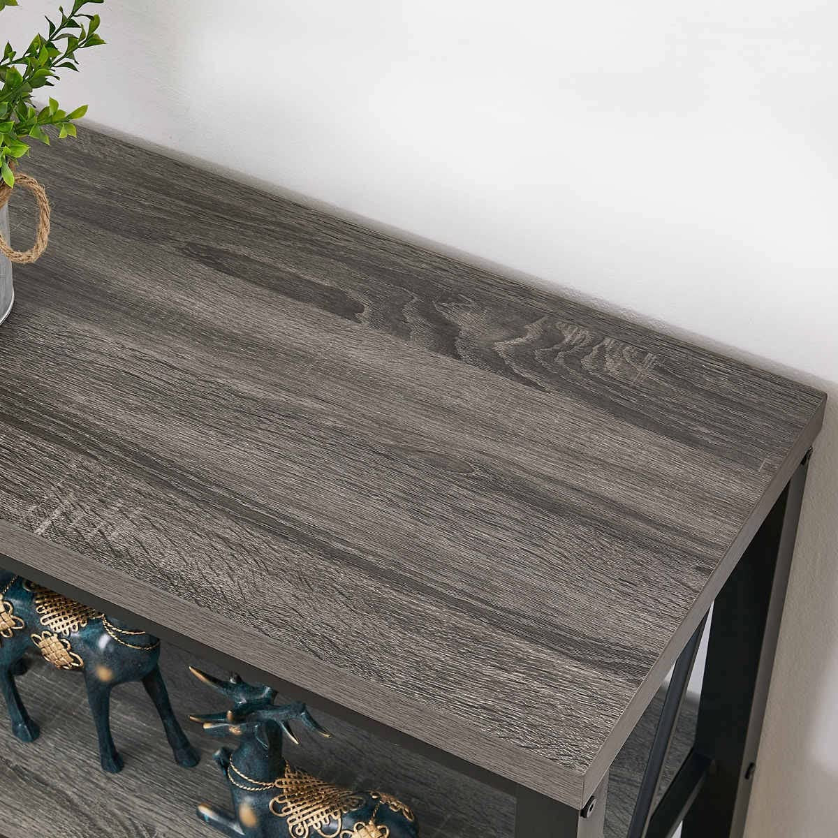 Industrial Rustic Sofa Table with Storage Shelves