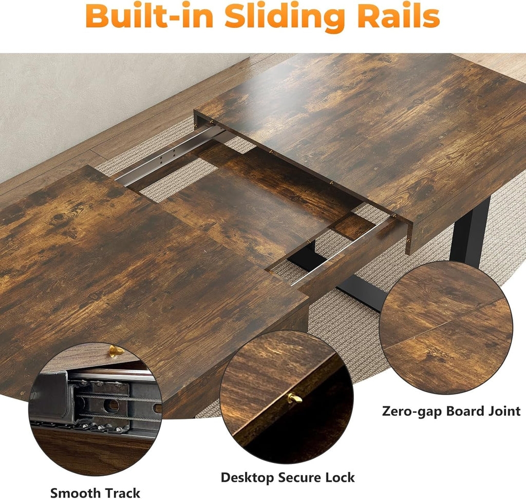 Expandable Rustic Brown Rectangular Dining Table 63in