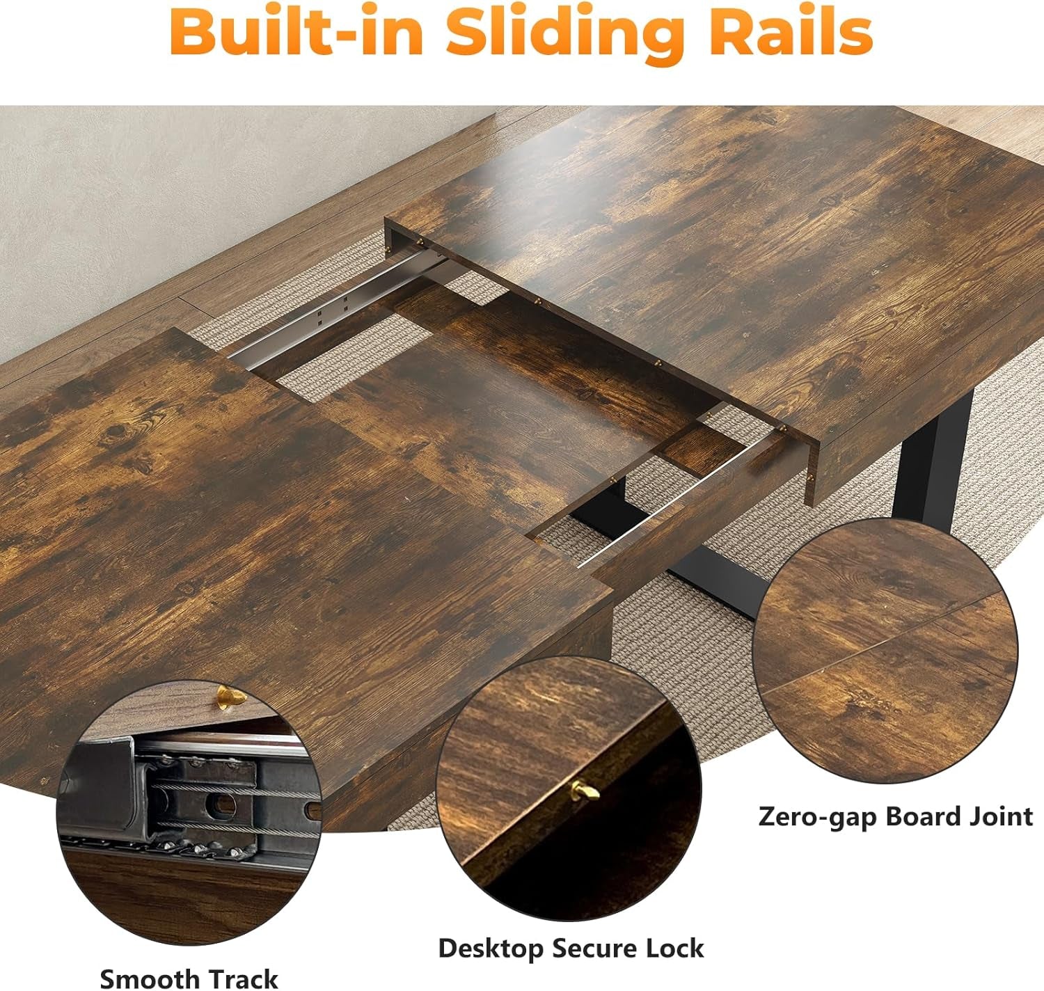 Expandable Rustic Brown Rectangular Dining Table 63in