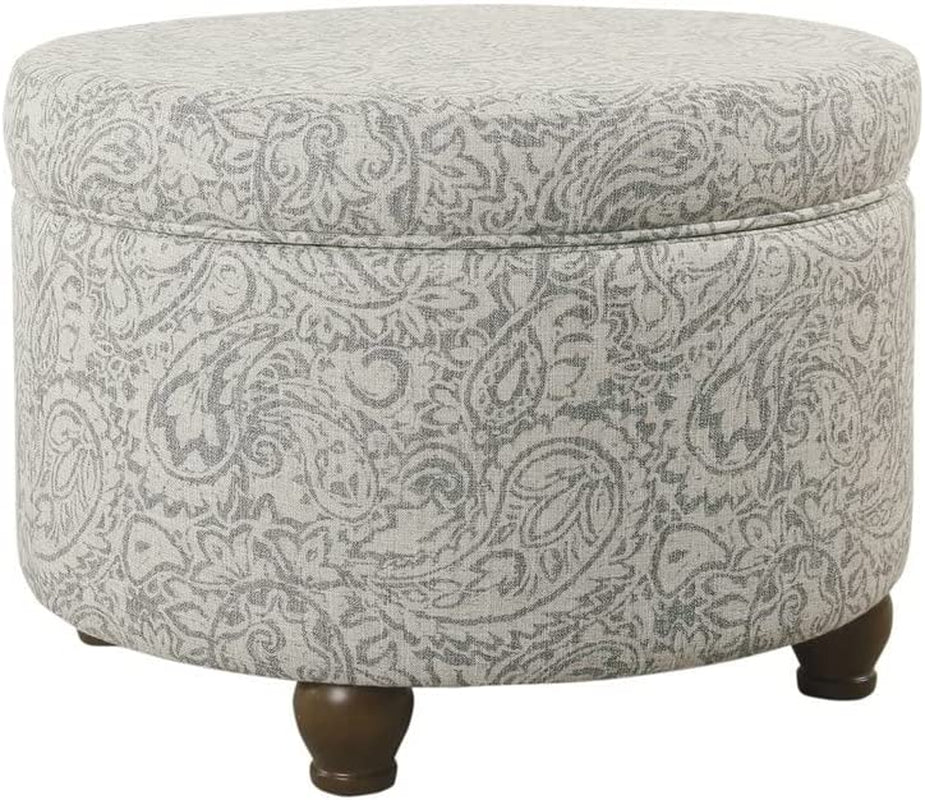 Gray Floral Storage Ottoman for Home Decor