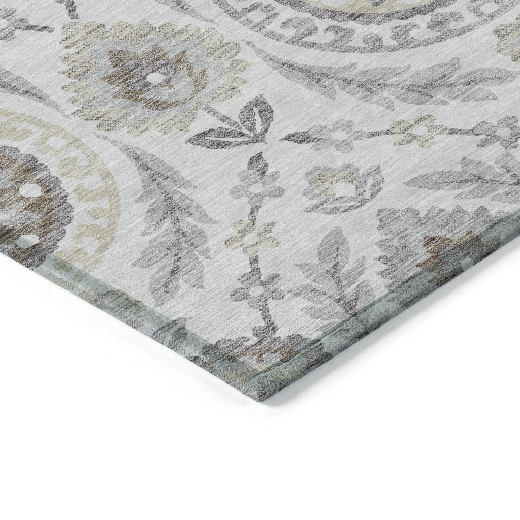 8' X 10' Silver Gray And Taupe Floral Washable Indoor Outdoor Area Rug