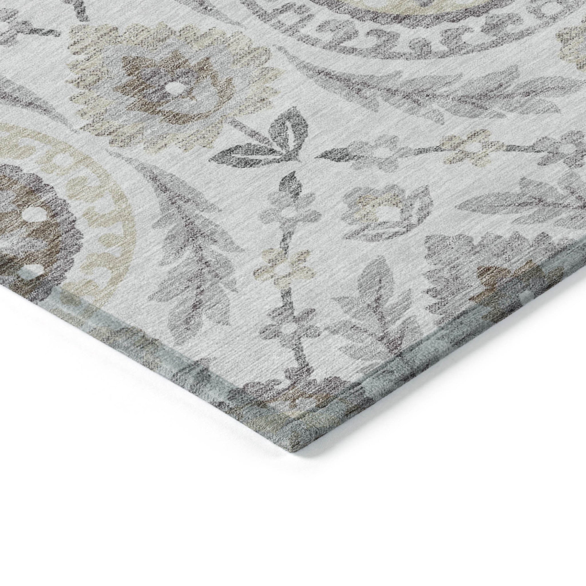 8' X 10' Silver Gray And Taupe Floral Washable Indoor Outdoor Area Rug