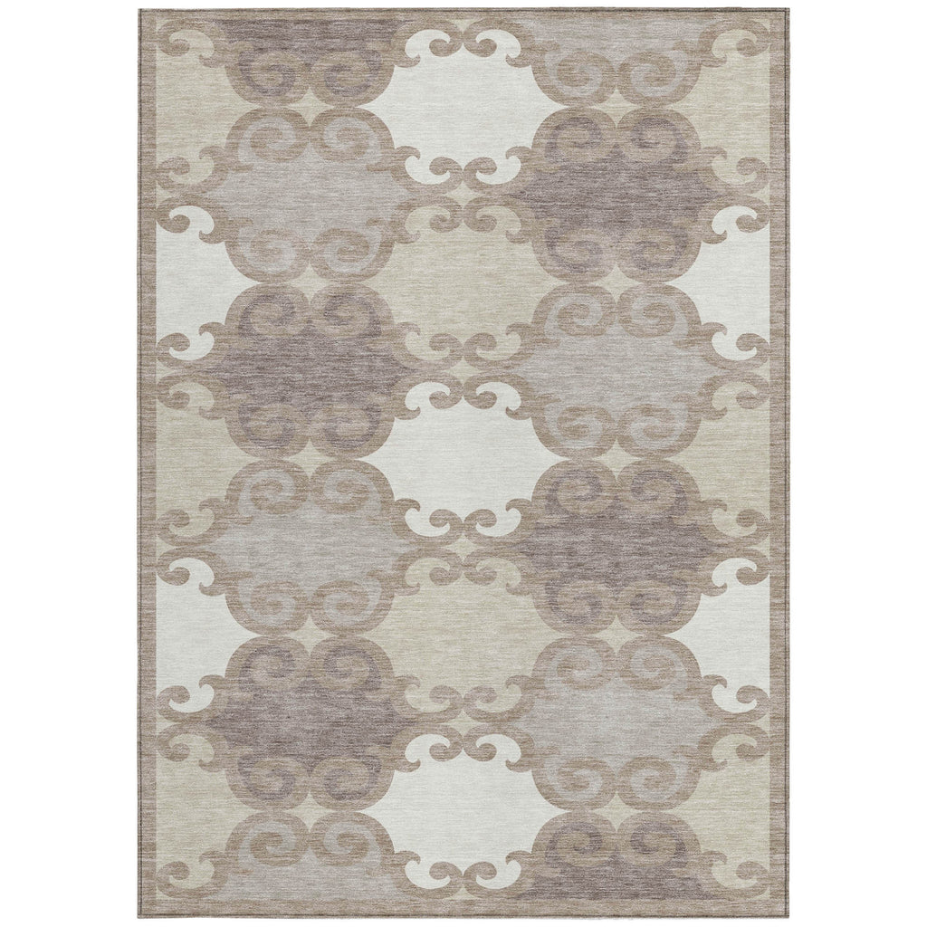 9' X 12' Taupe Beige And Gray Trellis Washable Indoor Outdoor Area Rug