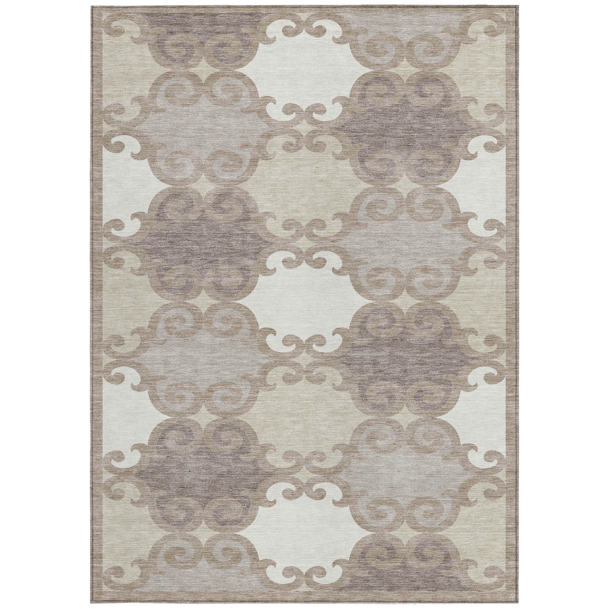 9' X 12' Taupe Beige And Gray Trellis Washable Indoor Outdoor Area Rug