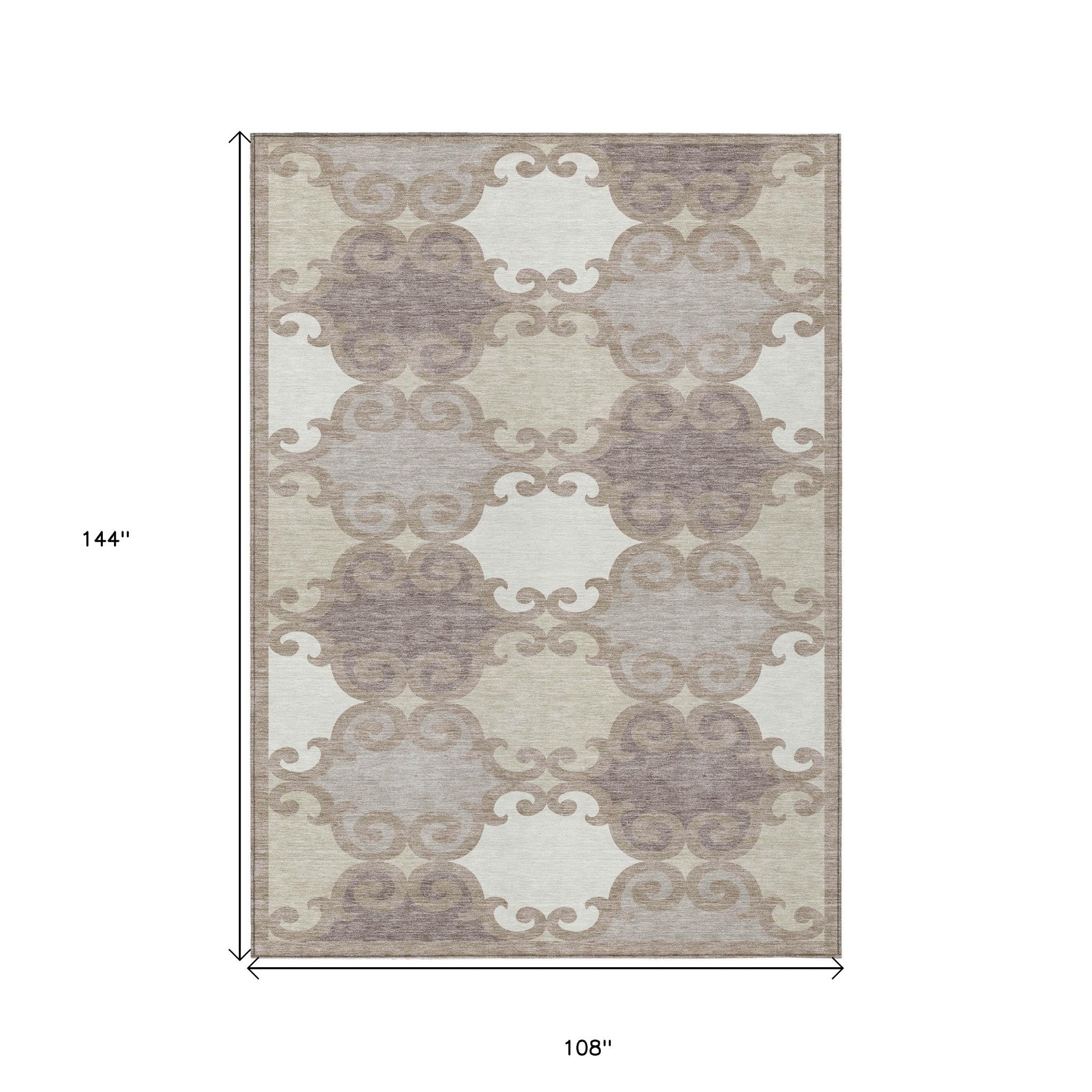 9' X 12' Taupe Beige And Gray Trellis Washable Indoor Outdoor Area Rug