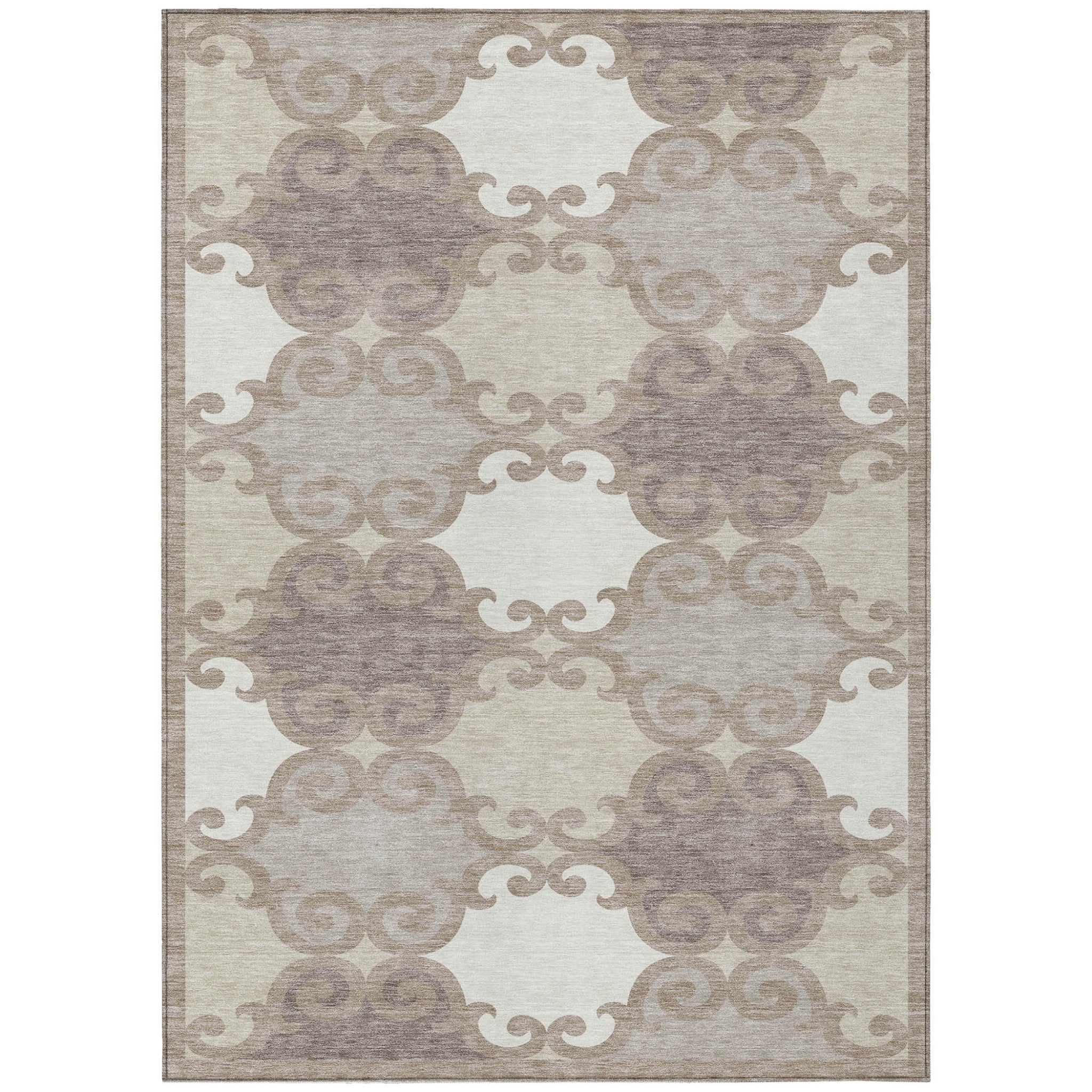 9' X 12' Taupe Beige And Gray Trellis Washable Indoor Outdoor Area Rug