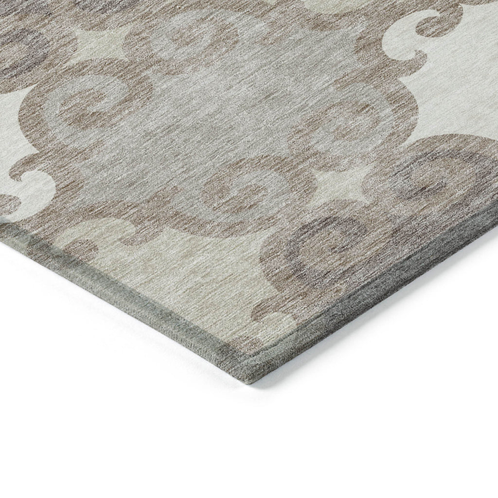 9' X 12' Taupe Beige And Gray Trellis Washable Indoor Outdoor Area Rug