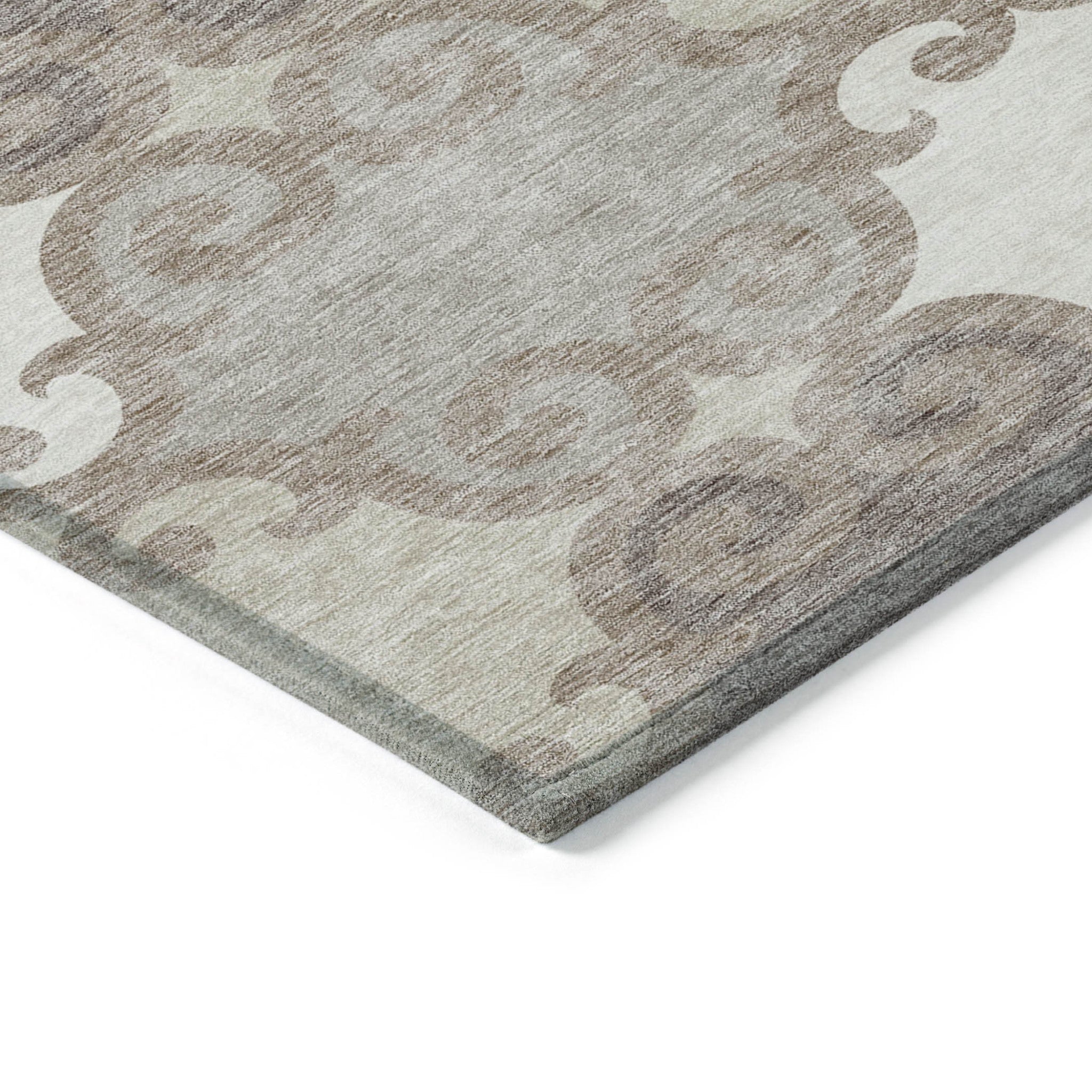 9' X 12' Taupe Beige And Gray Trellis Washable Indoor Outdoor Area Rug
