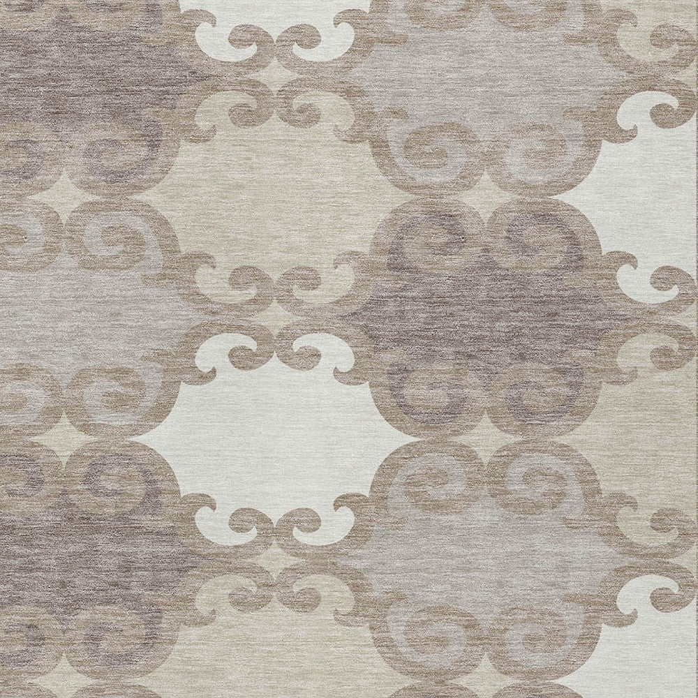 9' X 12' Taupe Beige And Gray Trellis Washable Indoor Outdoor Area Rug