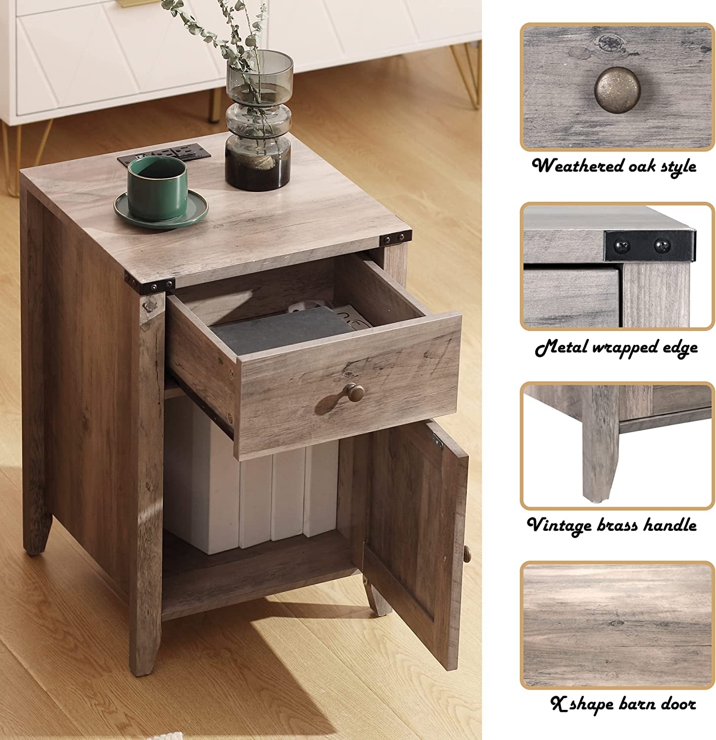 Barnwood Rustic Nightstand, Grey