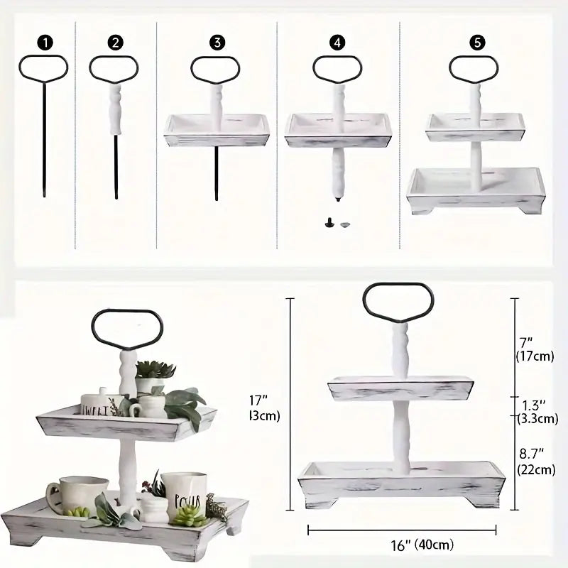 NNETM Rustic Wood Tiered Tray Stand - Farmhouse Chic Daily Decor