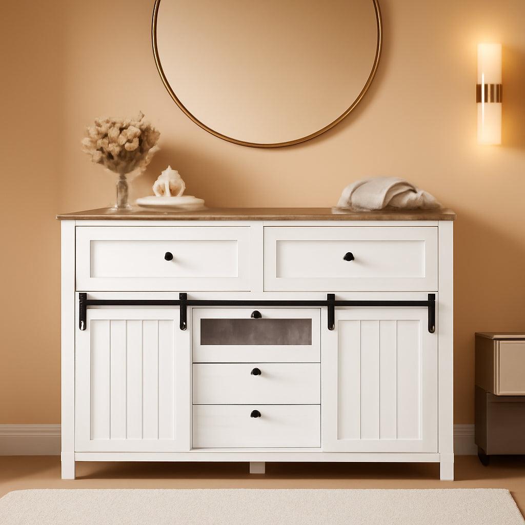 Rustic Farmhouse BuffetSideboard With Sliding Barn Doors
