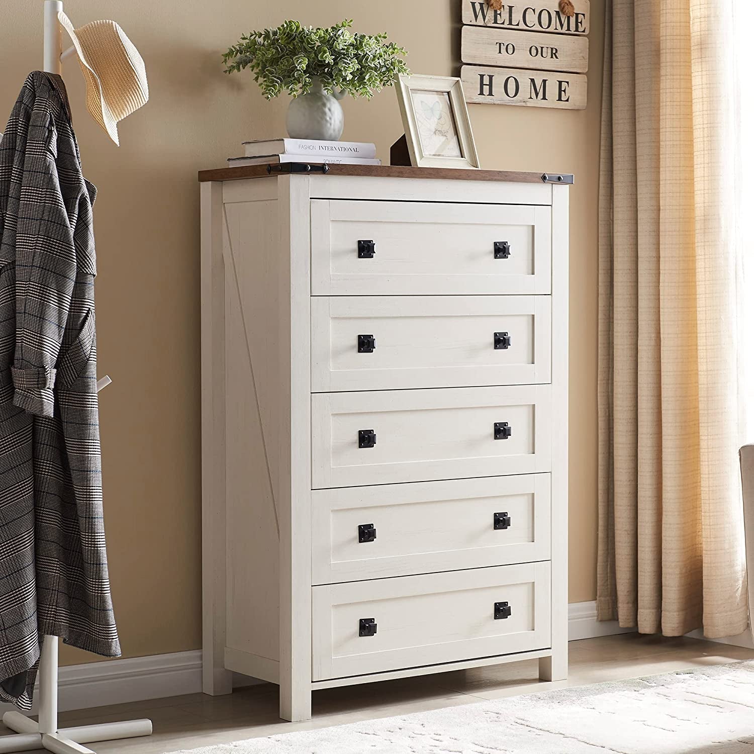 Rustic Tall Chest of Drawers, Antique White