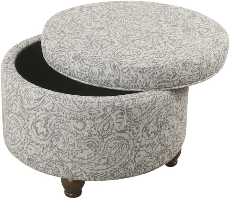 Gray Floral Storage Ottoman for Home Decor