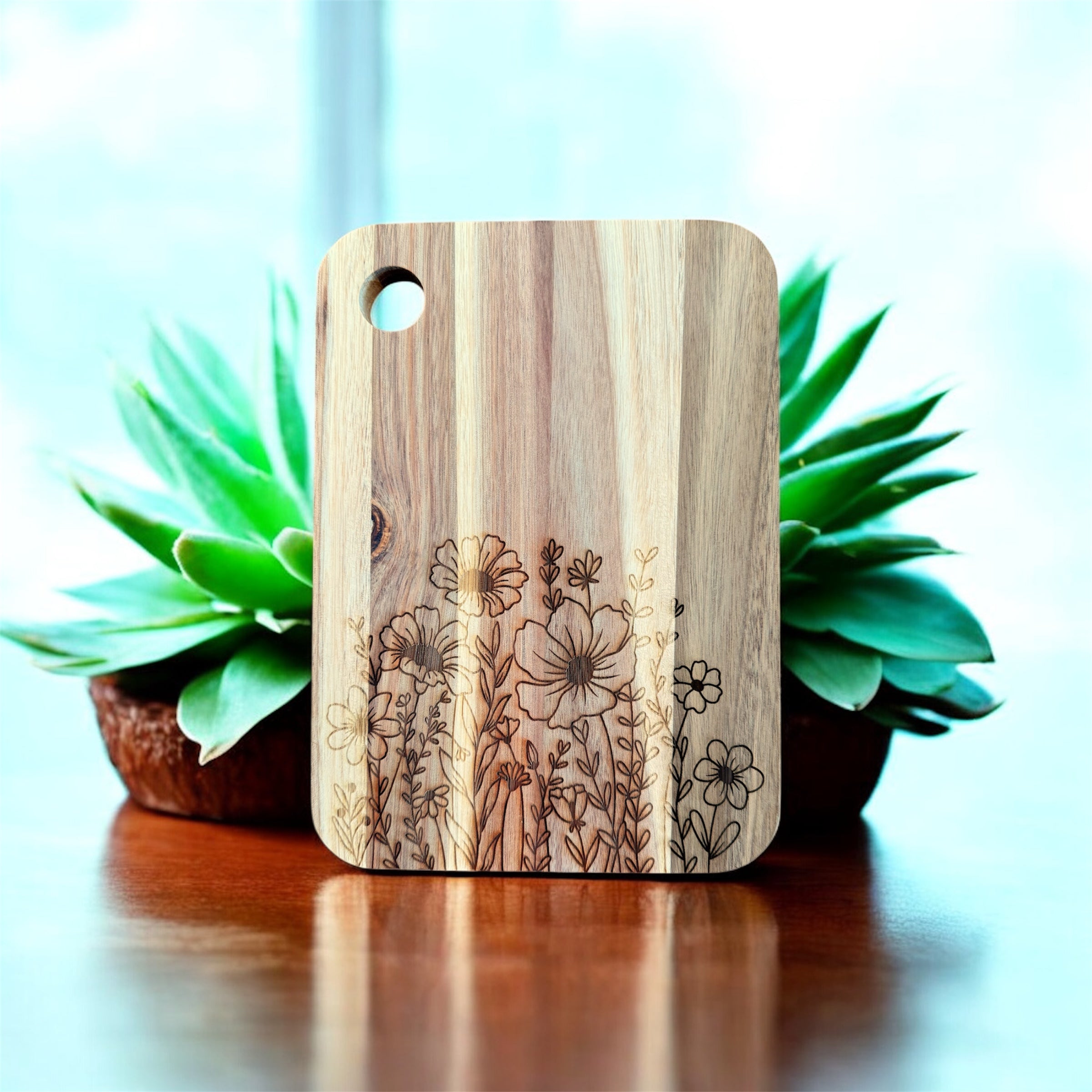Floral Acacia Cutting Board, Engraved Cutting Board