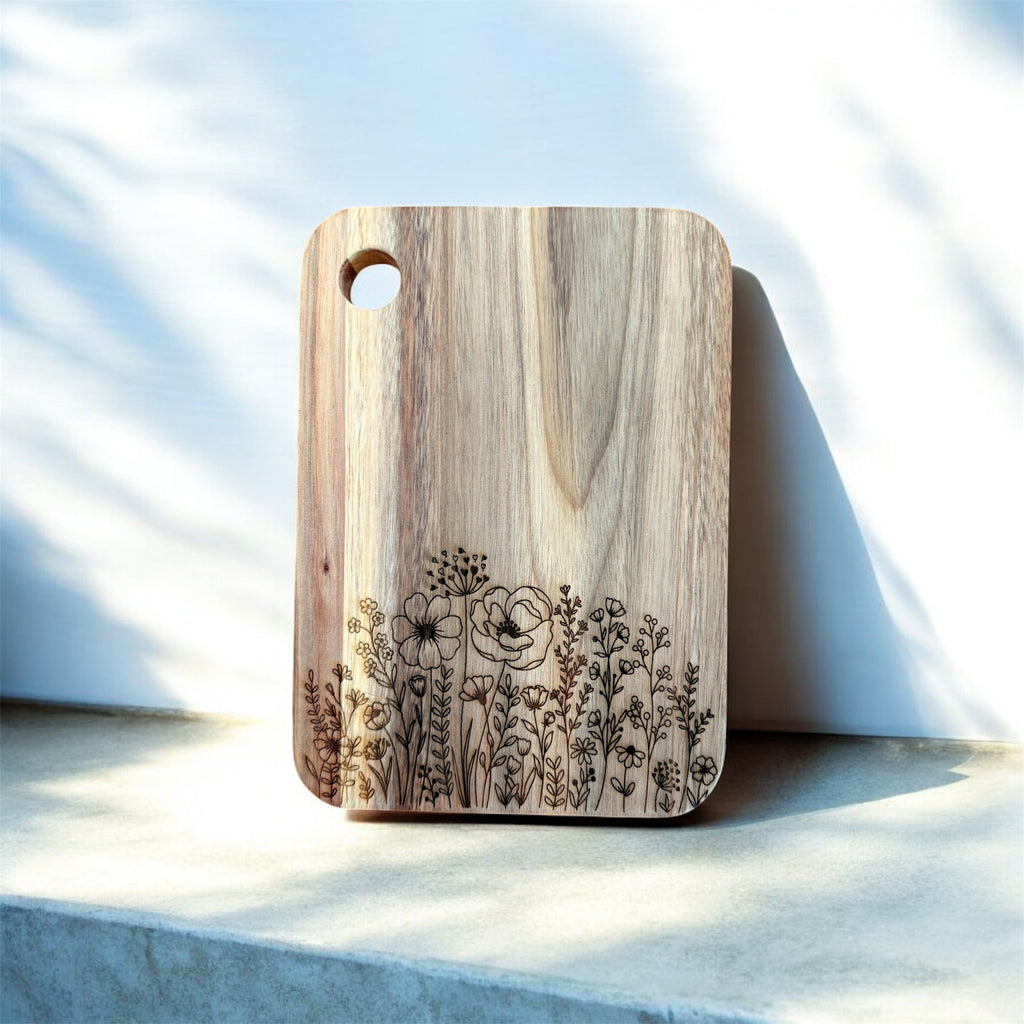 Floral Acacia Cutting Board, Engraved Cutting Board