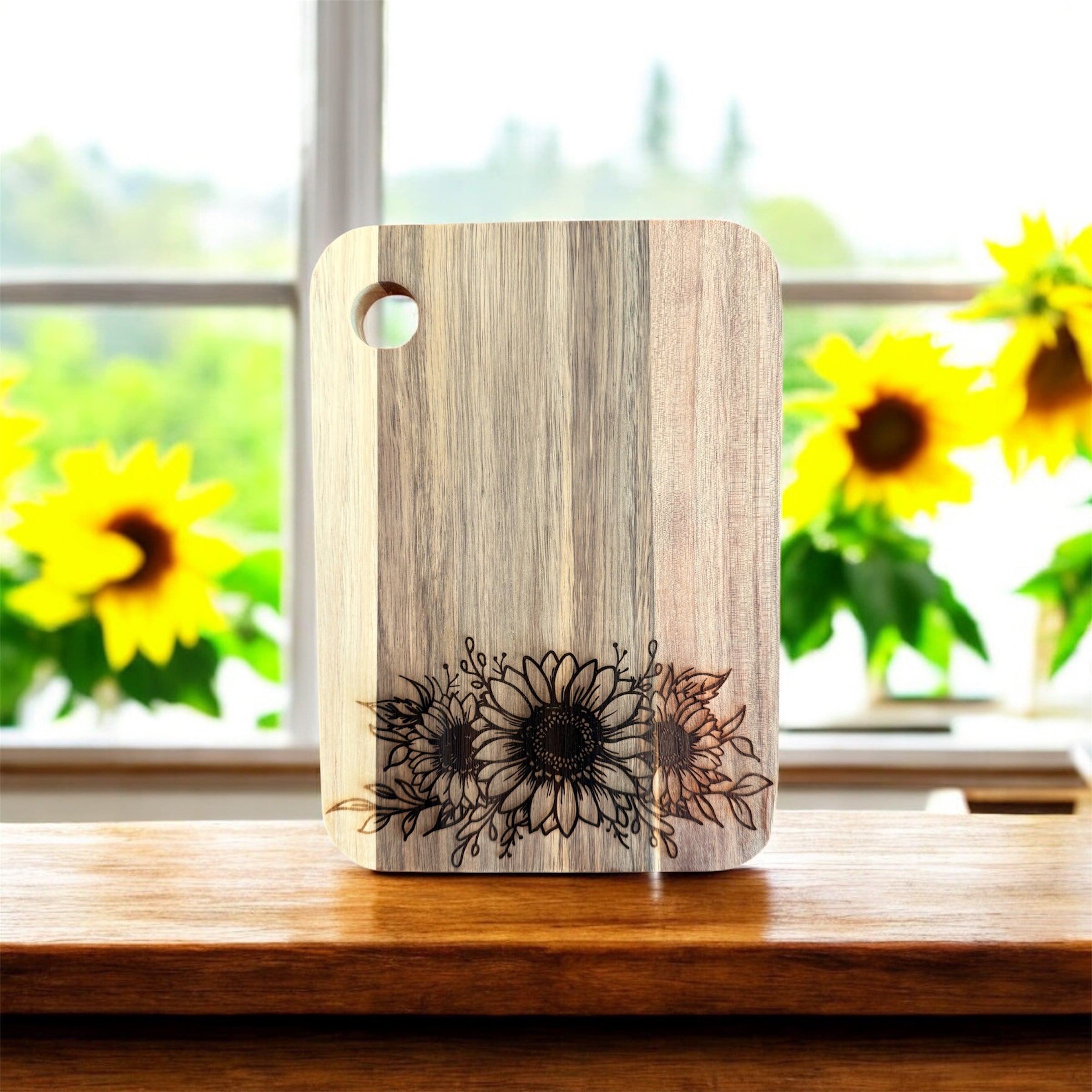 Floral Acacia Cutting Board, Engraved Cutting Board