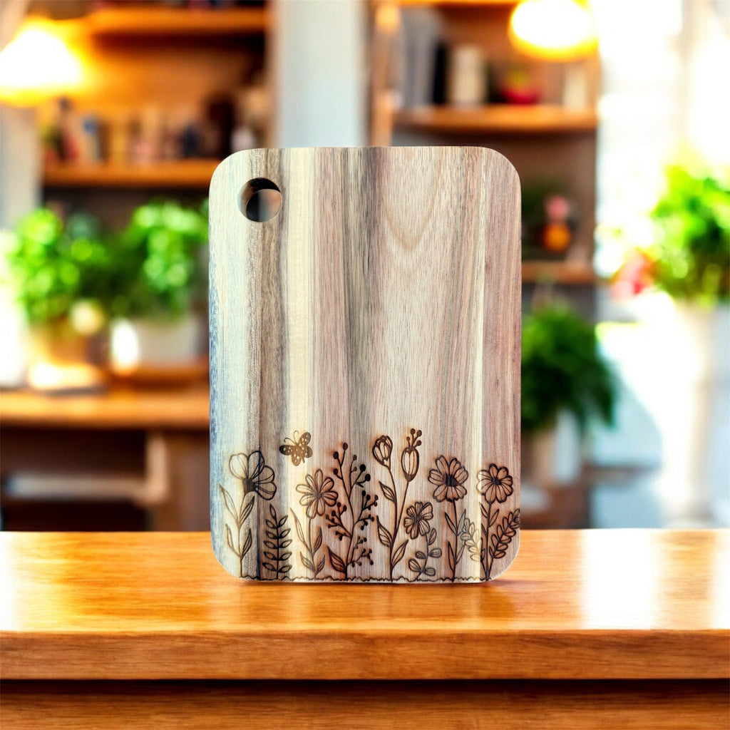 Floral Acacia Cutting Board, Engraved Cutting Board