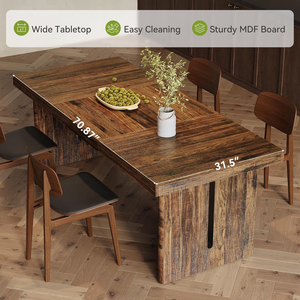 70.8 Inches DeepBrown Rustic Farmhouse Dining Table