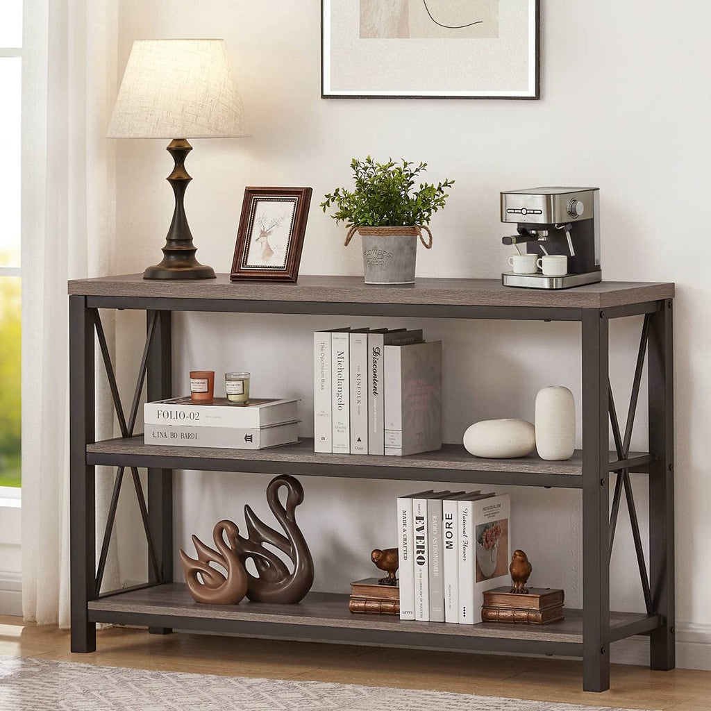 Industrial Rustic Sofa Table with Storage Shelves