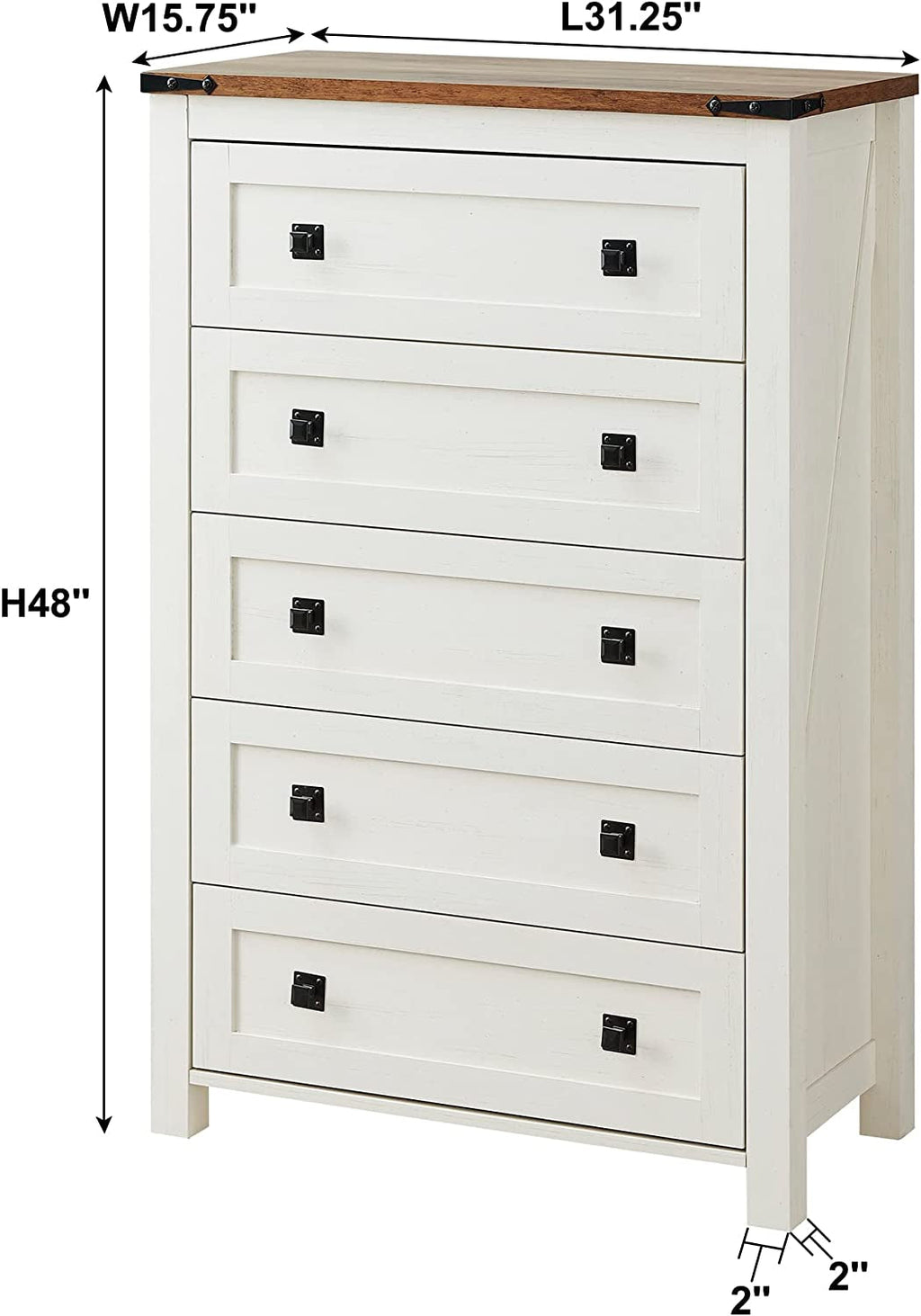 Rustic Tall Chest of Drawers, Antique White
