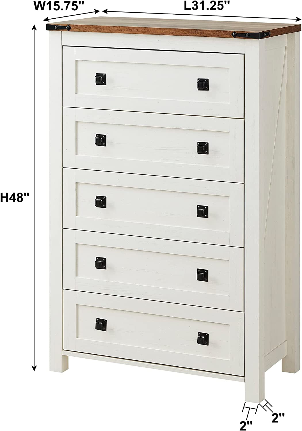 Rustic Tall Chest of Drawers, Antique White
