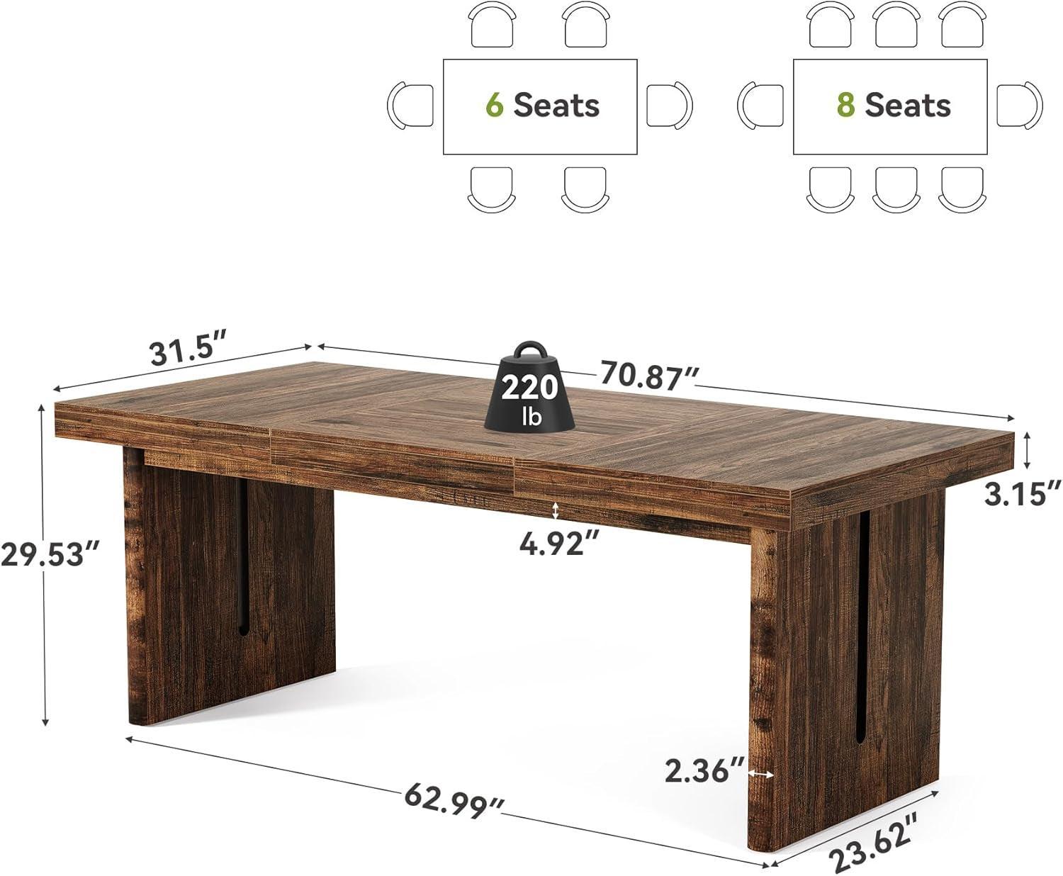 70.8 Inches DeepBrown Rustic Farmhouse Dining Table