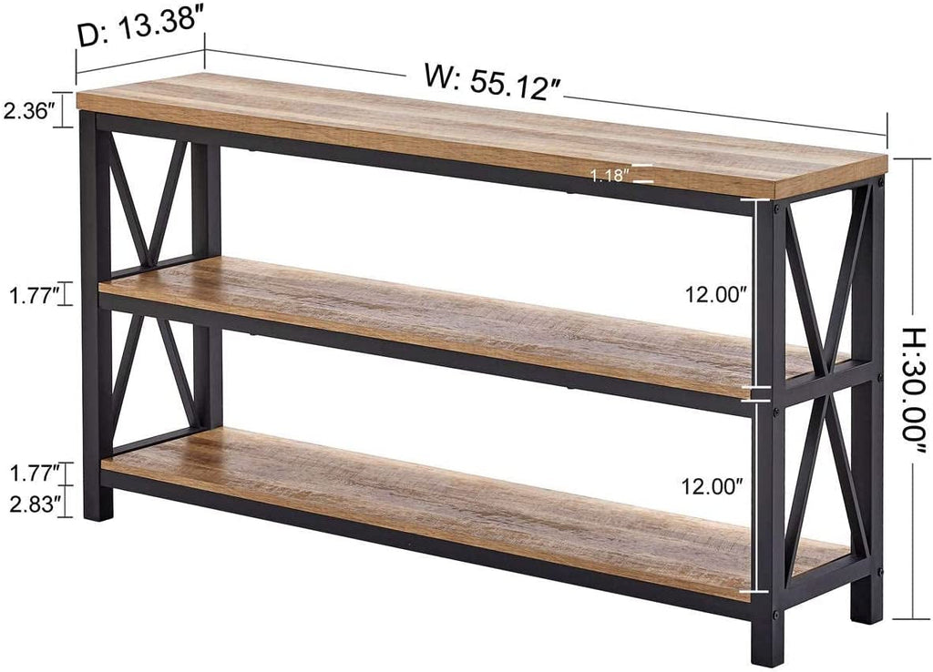 Rustic Wood Console Table with 3 Shelves