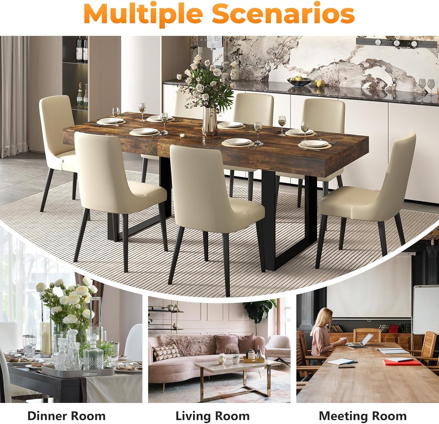 Expandable Rustic Brown Rectangular Dining Table 63in