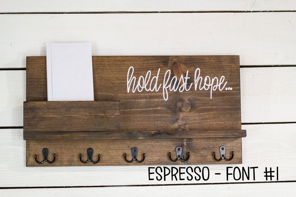 Solid Front Mail Holder with Shelf and Key Hooks.