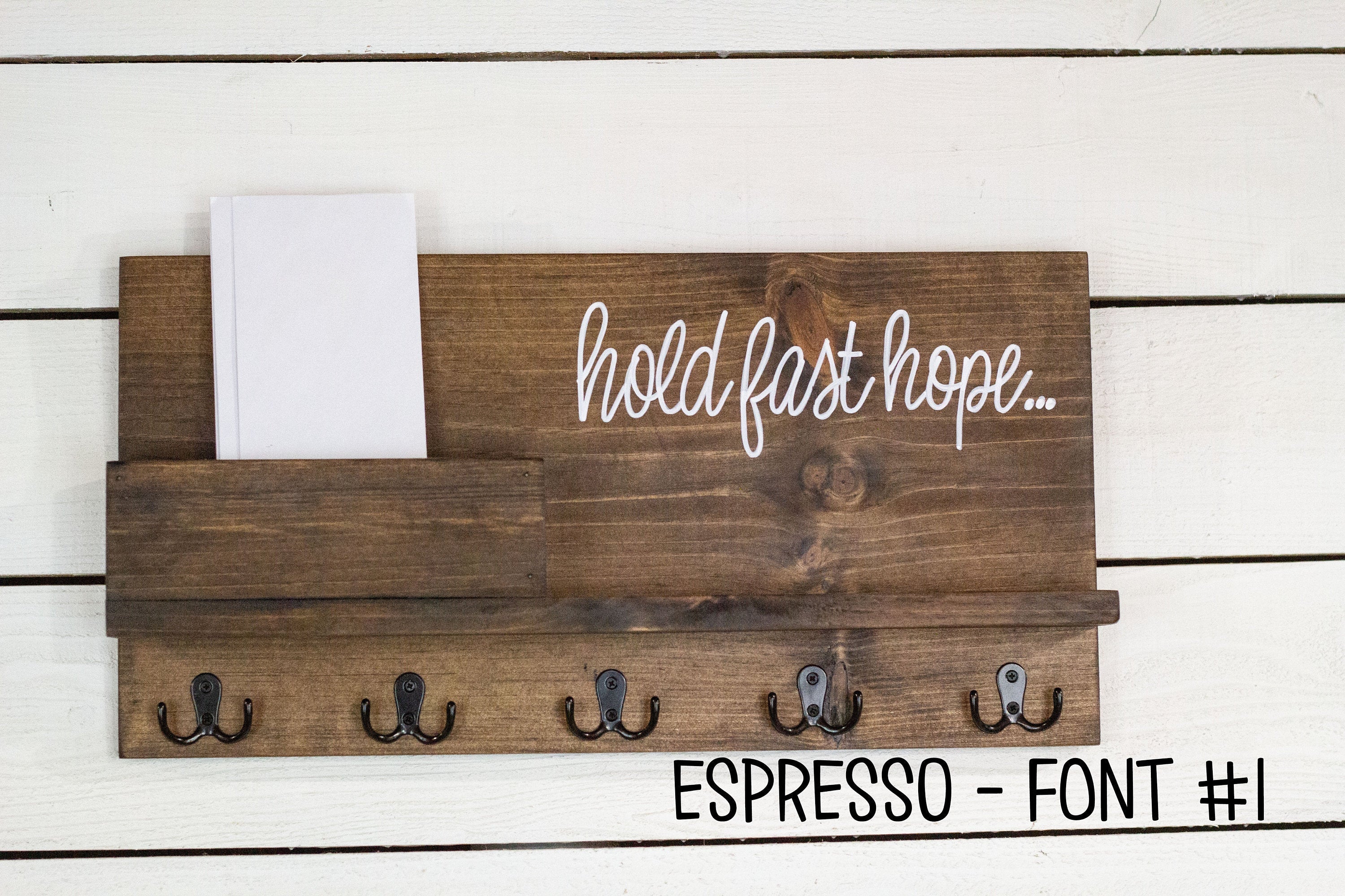 Solid Front Mail Holder with Shelf and Key Hooks.